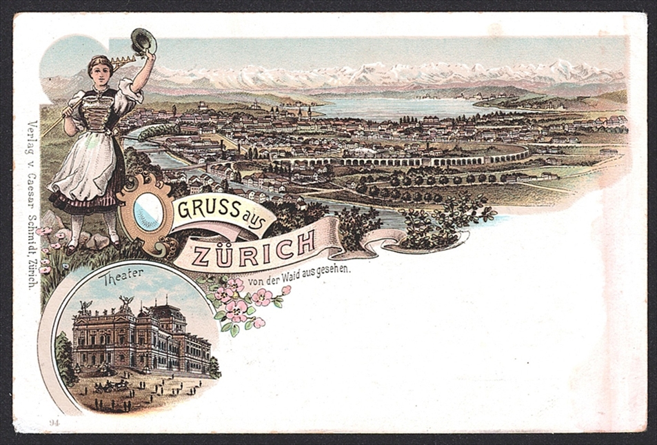 Lithographien, Schweiz, Gruss aus ZÜRICH, 2 Bilder, Farblitho, um 1900, nicht gelaufen