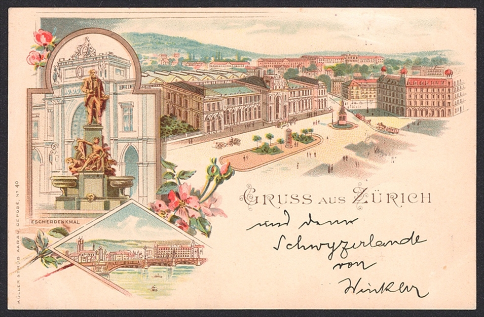 Lithographien, Schweiz, Gruss aus ZÜRICH, 3 Bilder, Farblitho, 1897