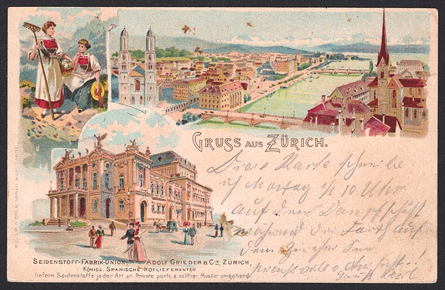 Lithographien, Schweiz, Gruss aus ZÜRICH, 3 Bilder, Farblitho, 1897