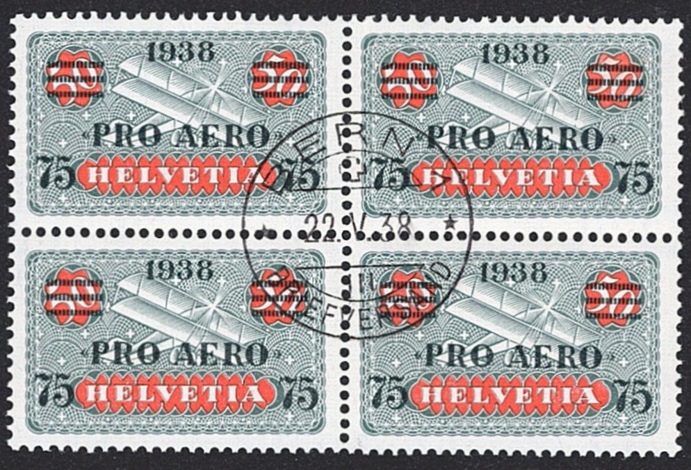 Schweiz, Flugpost, Nr.26, Pro Aero, 1938, im Viererblock, BERN