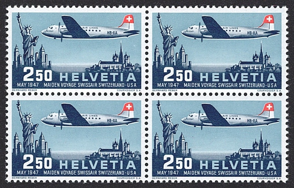 Schweiz, Flugpost, Nr.42, Swissair, 1947, im Viererblock
