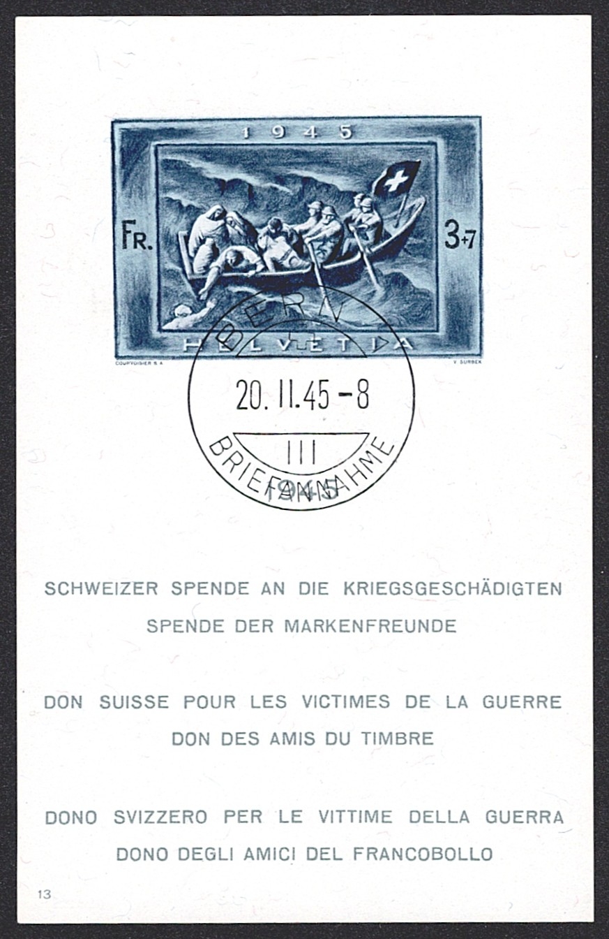 Schweiz, Zuschlagsausgaben, Nr.21, Spendeblock (Block Nr.13), ET gestempelt BERN, signiert Liniger