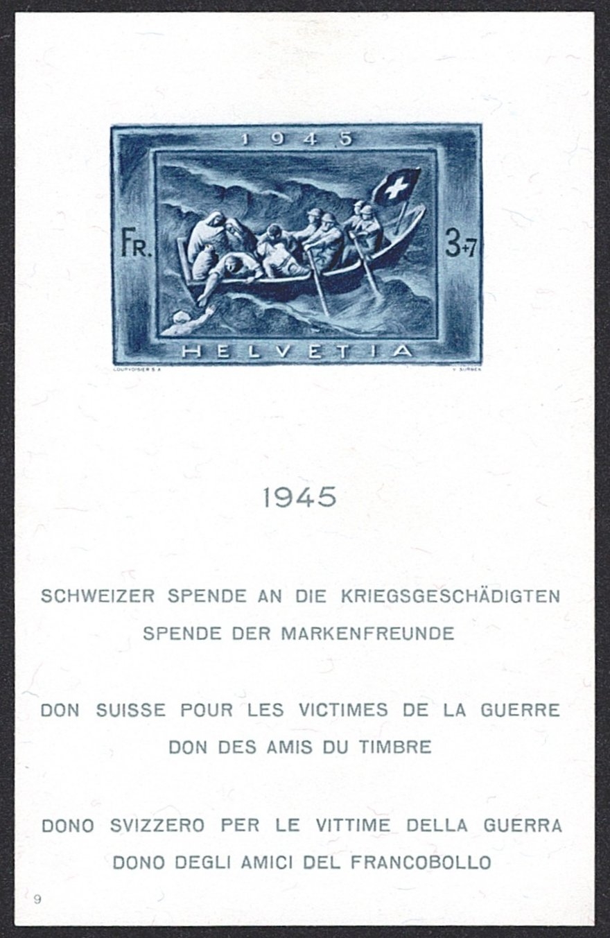 Schweiz, Zuschlagsausgaben, Nr.21, Spendeblock (Nr.9)