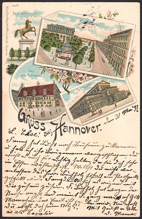 Lithographien Deutschland, Gruss aus HANNOVER, 4 Bilder, 1897