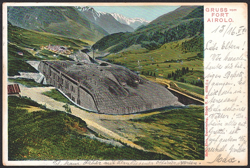 Lithographien Schweiz, Gruss vom FORT AIROLO, 1910