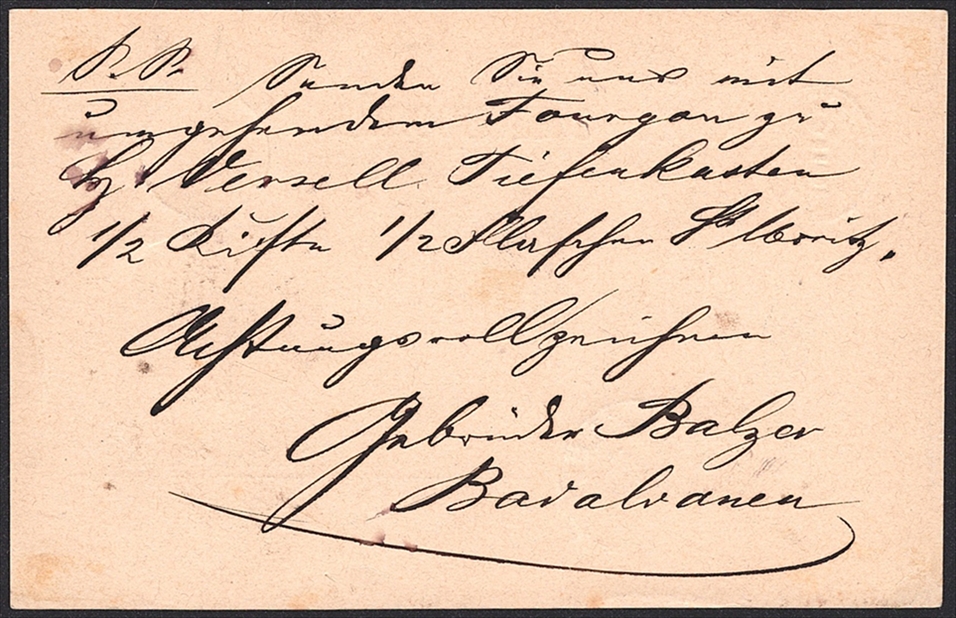 Schweiz, Ganzsachen, Postkarten, PK 009, Zwergstempel ALVENEU BAD, Karte nach St.Moritz – Bild 2