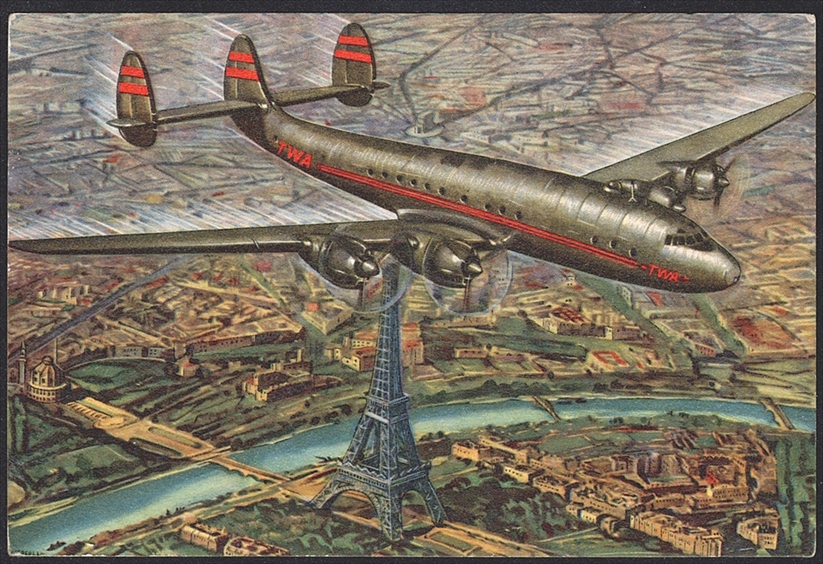 Ansichtskarten, Motive, Flugzeuge, Constellation der TWA, um 1950