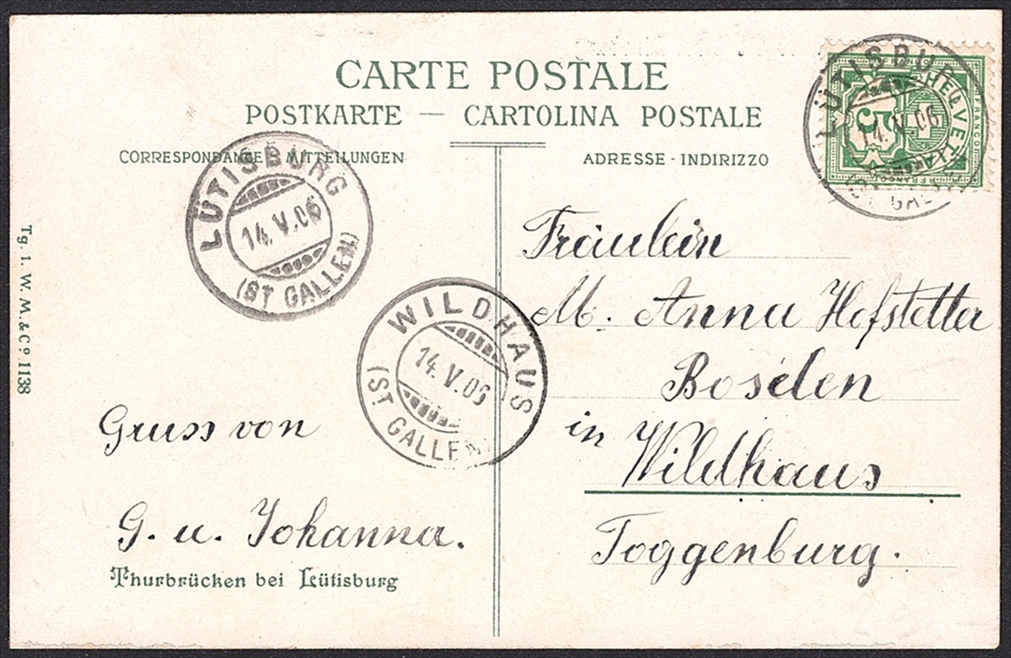 Lithographien Schweiz, THURBRÜCKEN bei LÜTISBURG, 1906 – Bild 2