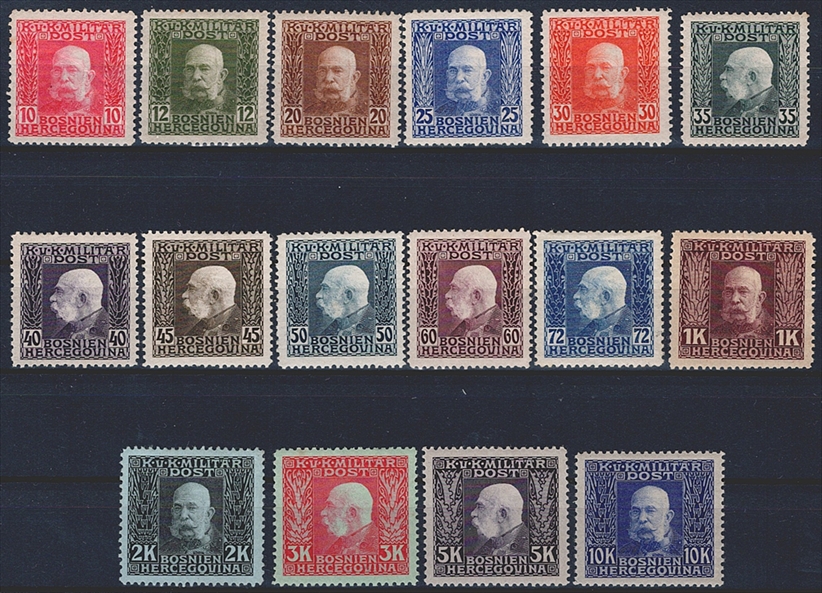 Österreich, Bosnien Herzegowina, 1912, Freimarken, Nr.69-84, Teilserie
