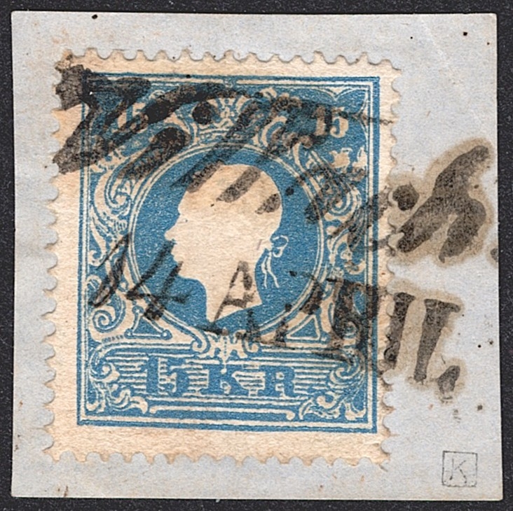 Österreich Kaisertum 1858 - 15 Kreuzer ANK Nr. 15 I b dunkelblau gestempelt "VILLACH"
