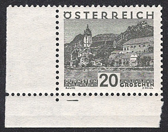 Österreich, Nr.503x, 20gr.,schwärzlichgrau, Bogeneckrand