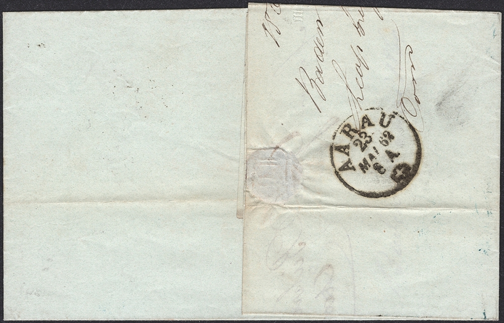 Schweiz, Abstempelungen, Kanton Aargau, Fingerhutstempel Gr.104, BADEN, taxierter Faltbrief nach Aarau – Bild 2