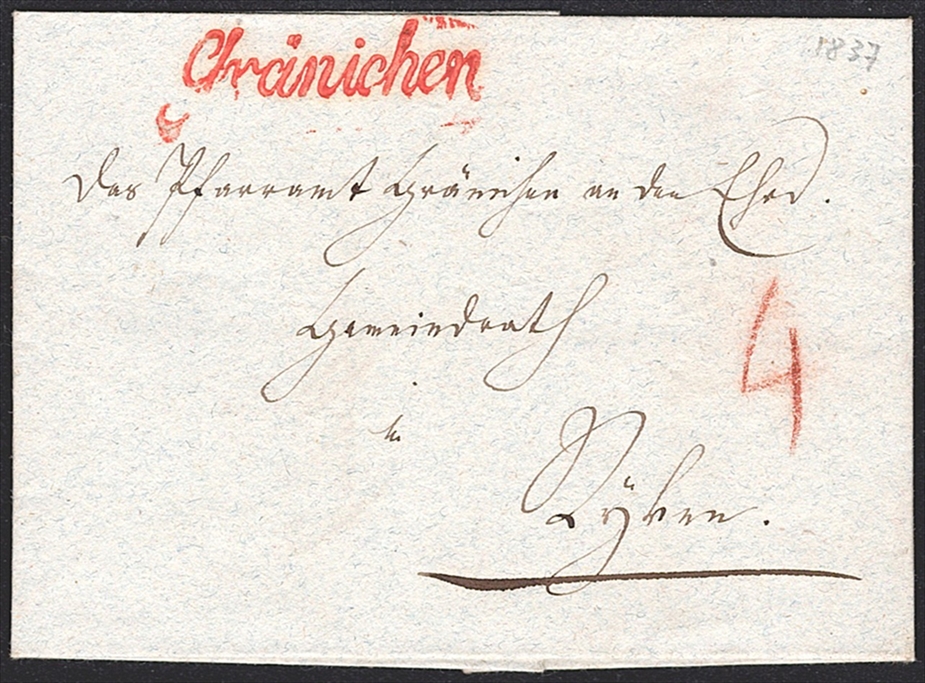 Schweiz, Abstempelungen, Kanton Aargau, GRÄNICHEN, rot, Wi.2153, taxierter Faltbrief nach Ryken