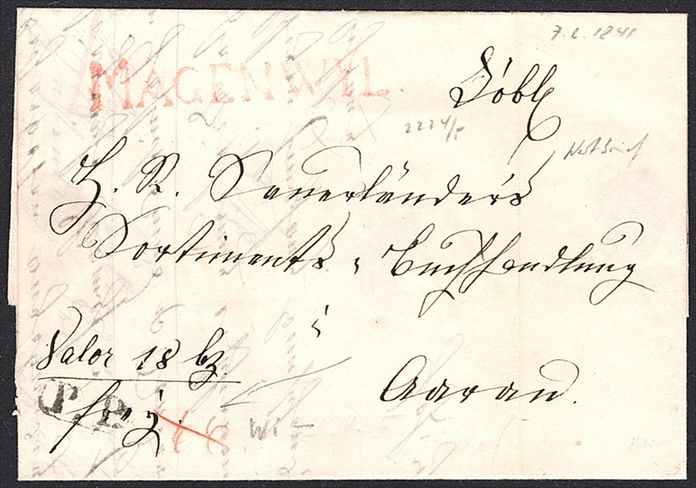 Schweiz, Abstempelungen, Kanton Aargau, MÄGENWYL rot, Wi.2224, P.P. im Oval, Wi.2232, Wertbrief nach Aarau