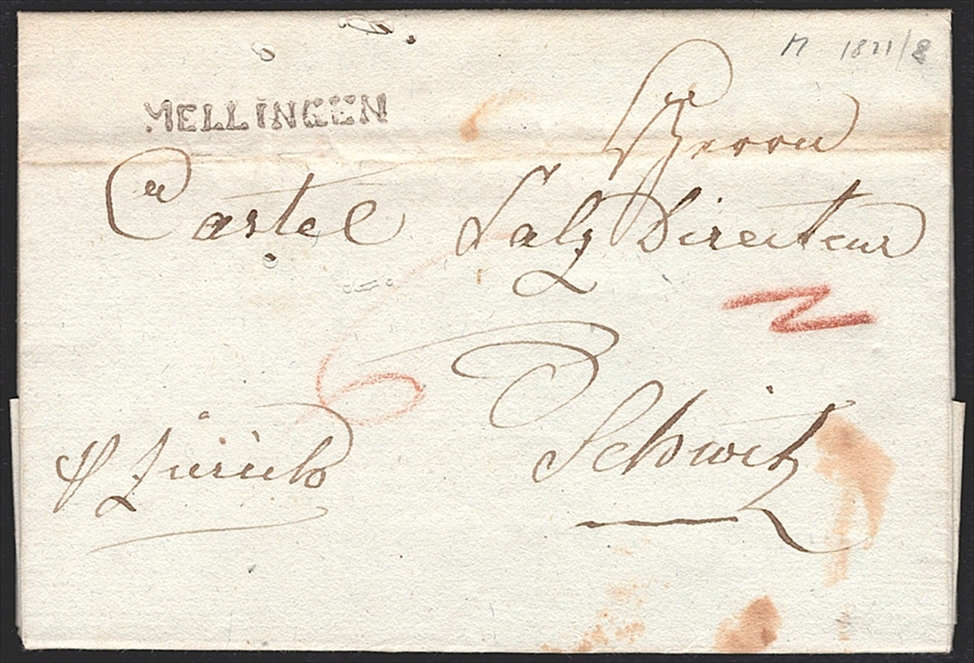 Schweiz, Abstempelungen, Kanton Aargau, MELLINGEN, Wi.2227, Faltbrief nach Schwyz