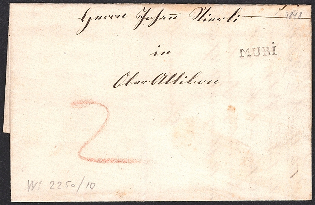 Schweiz, Abstempelungen, Kanton Aargau, MURI, Wi.2250, Faltbrief
