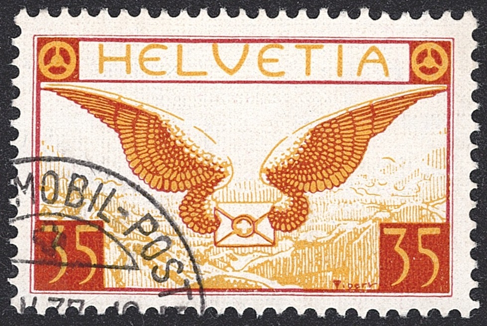 Schweiz, Flugpost, Flugbrief, Nr.14z, geriffeltes Papier, Eckstempel