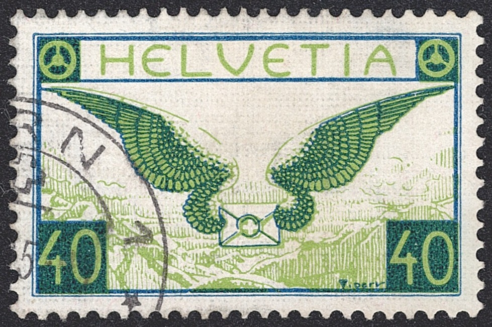 Schweiz, Flugpost, Flugbrief, Nr.15z, geriffeltes Papier, Eckstempel