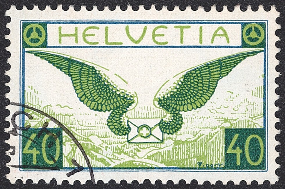 Schweiz, Flugpost, Flugbrief, Nr.15z, geriffeltes Papier, Eckstempel