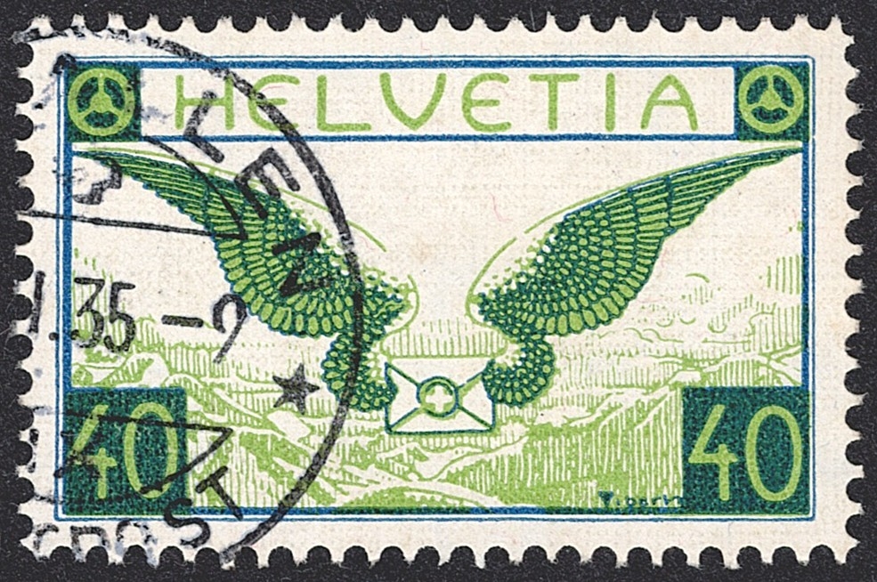 Schweiz, Flugpost, Flugbrief, Nr.15z, geriffeltes Papier, ST.GALLEN
