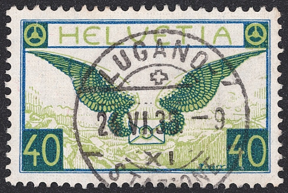 Schweiz, Flugpost, Flugbrief, Nr.15z, geriffeltes Papier, Vollstempel LUGANO