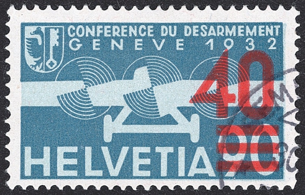 Schweiz, Flugpost, Nr.24d, 40/90Rp., Aufdruck dunkelkarmin, Eckstempel