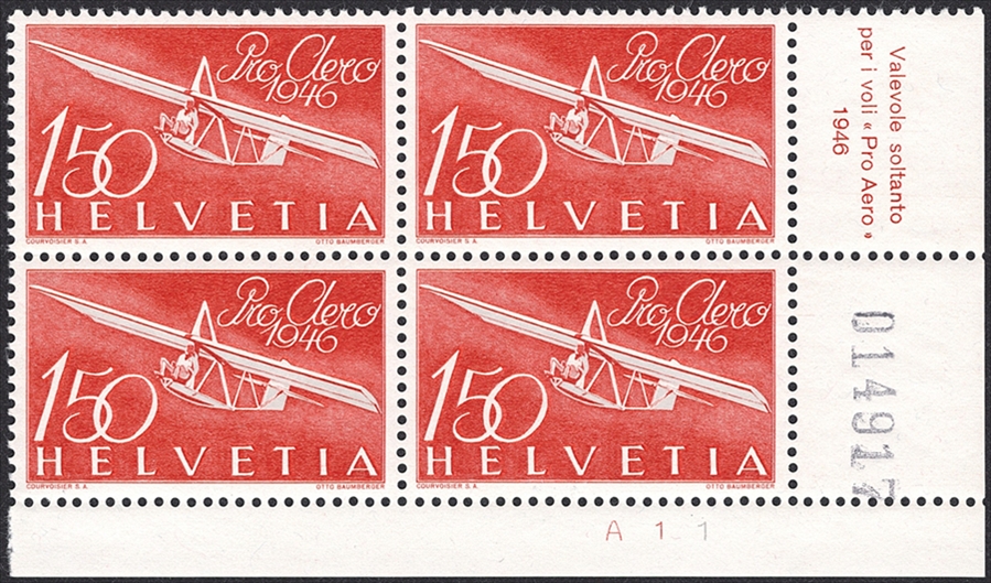 Schweiz, Flugpost, Nr.41, Pro Aero, im Viererblock, Bogenecke