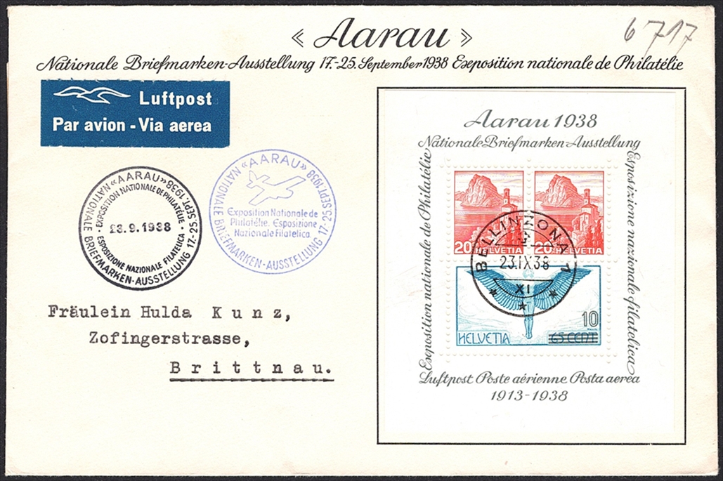 Schweiz, Sonderflüge, Bellinzona-Aarau, portogerechter Brief, SF 38.3b