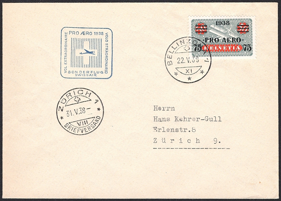 Schweiz, Sonderflüge, Pro Aero, Bellinzona-Zürich, 38.1n