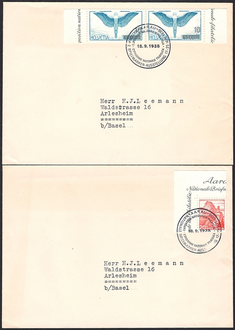 Schweiz, Zuschlagsausgaben, Aarau, Nr.9+10, je auf Umschlag, Sonderstempel