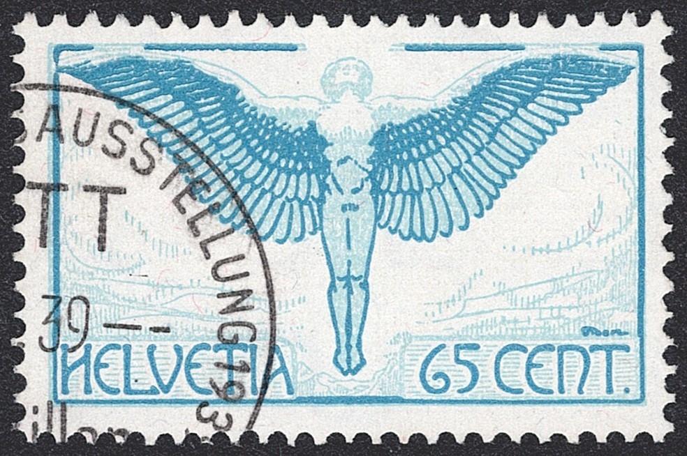 Schweiz,Flugpost, Nr.10za, Ikarus, geriffeltes Papier, Eckstempel