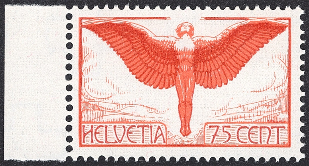 Schweiz,Flugpost, Nr.11z, Ikarus, geriffeltes Papier, Bogenrand links