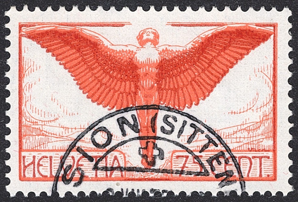 Schweiz,Flugpost, Nr.11z, Ikarus, geriffeltes Papier, SION(SITTEN)