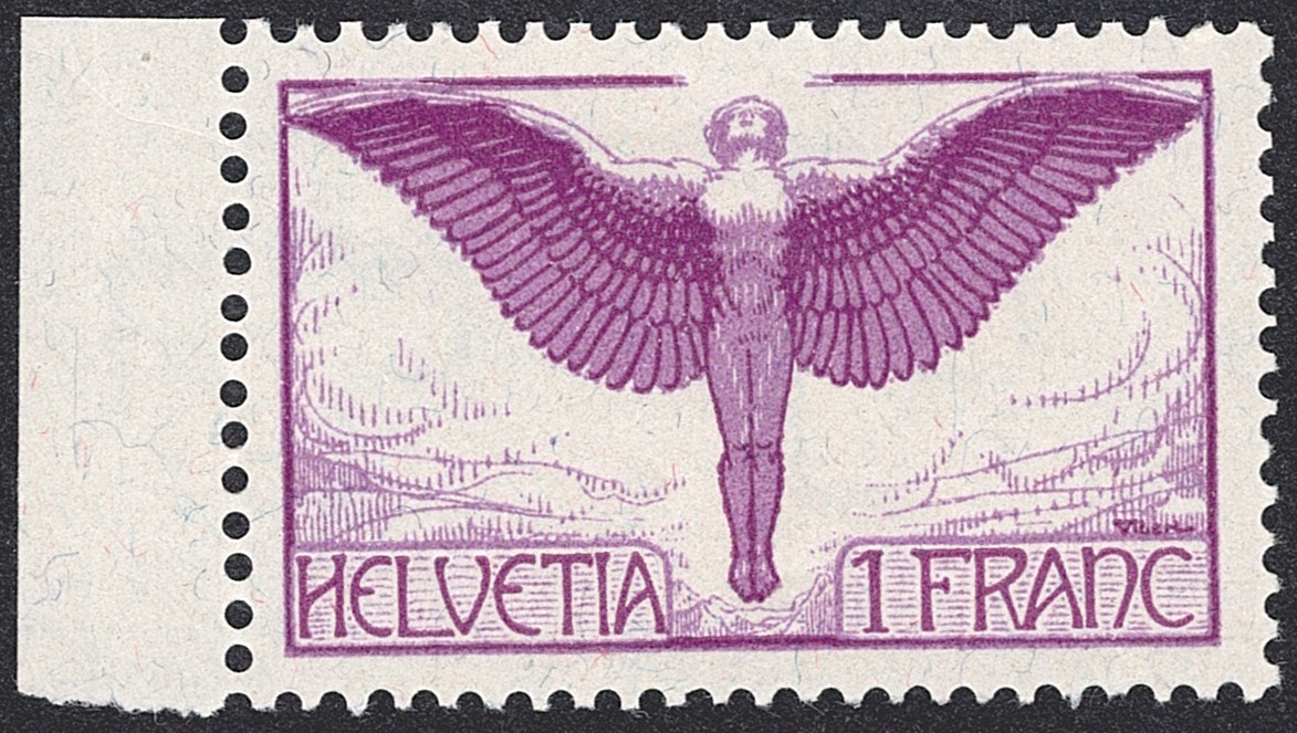 Schweiz,Flugpost, Nr.12, Ikarus, links Bogenrand