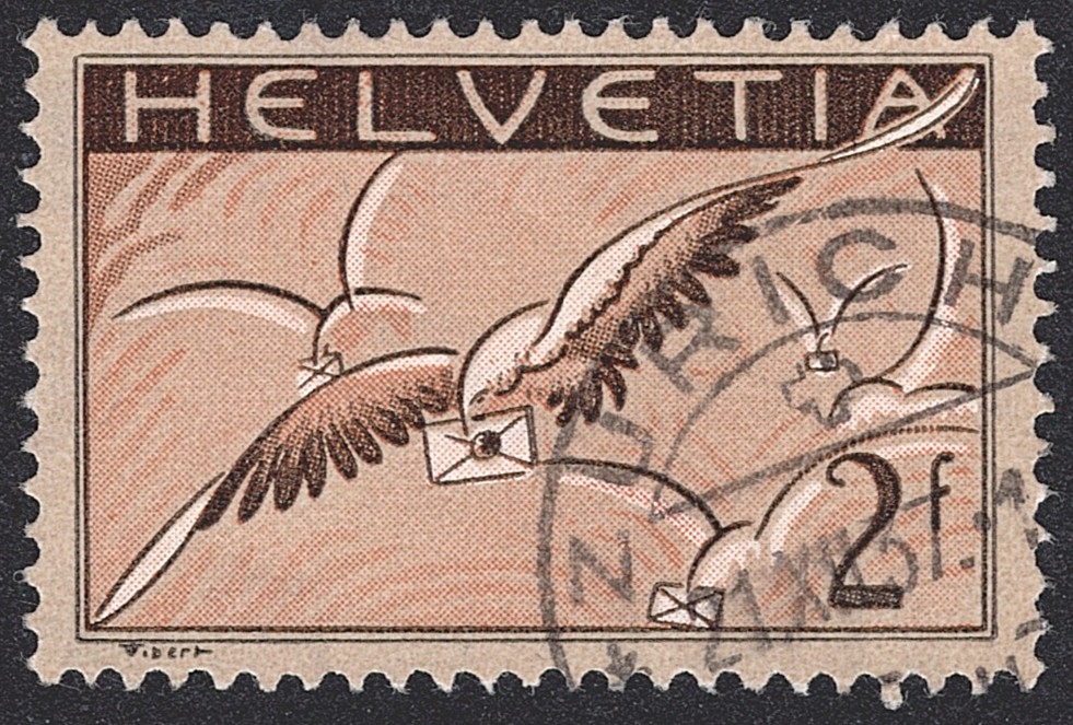 Schweiz,Flugpost, Nr.13z, Brieftaube, geriffeltes Papier, ZÜRICH