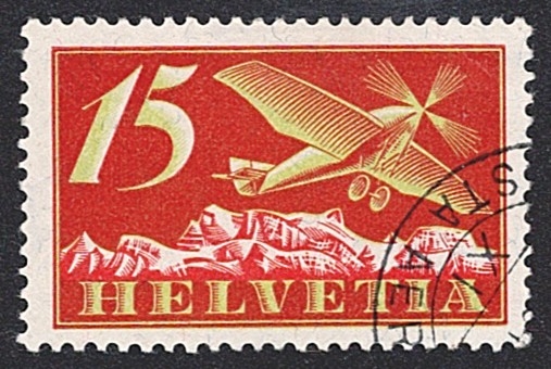 Schweiz,Flugpost, Nr.3, Flugzeug, Eckstempel