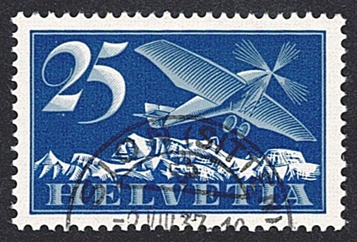 Schweiz,Flugpost, Nr.5z, Flugzeug, geriffeltes Papier, SION(SITTEN)