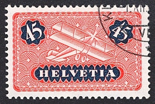 Schweiz,Flugpost, Nr.8z, Flugzeug, geriffeltes Papier, Eckstempel