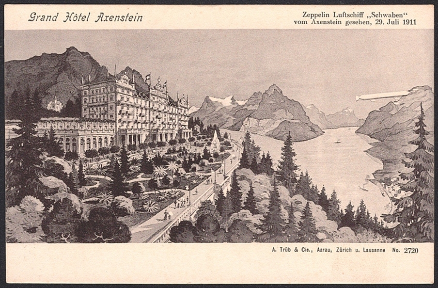 Ansichtskarten, Schweiz, Grand Hotel AXENSTEIN, Zeppelin Luftschiff Schwaben 1911, ungebraucht