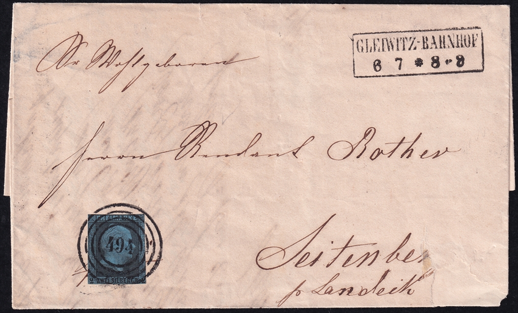 Deutschland 1853 Preussen Mi. Nr. 4 (2 Sgr.) auf Faltbrief von Gleiwitz Schlesien (Nr. 494)