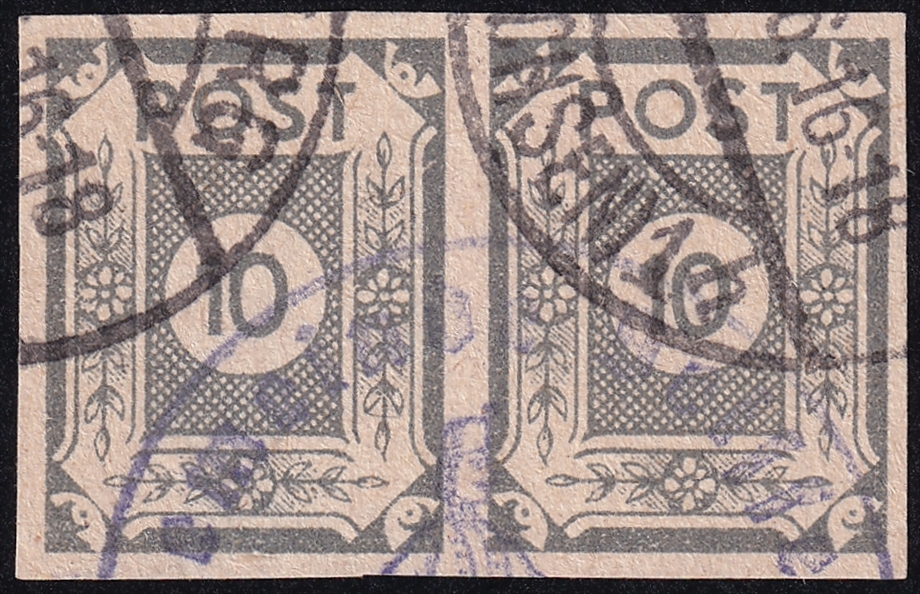 Deutschland 1945 Sowjetische Zone - Ost-Sachsen Mi. Nr. 52 a im Paar gestempelt schwarz und blau
