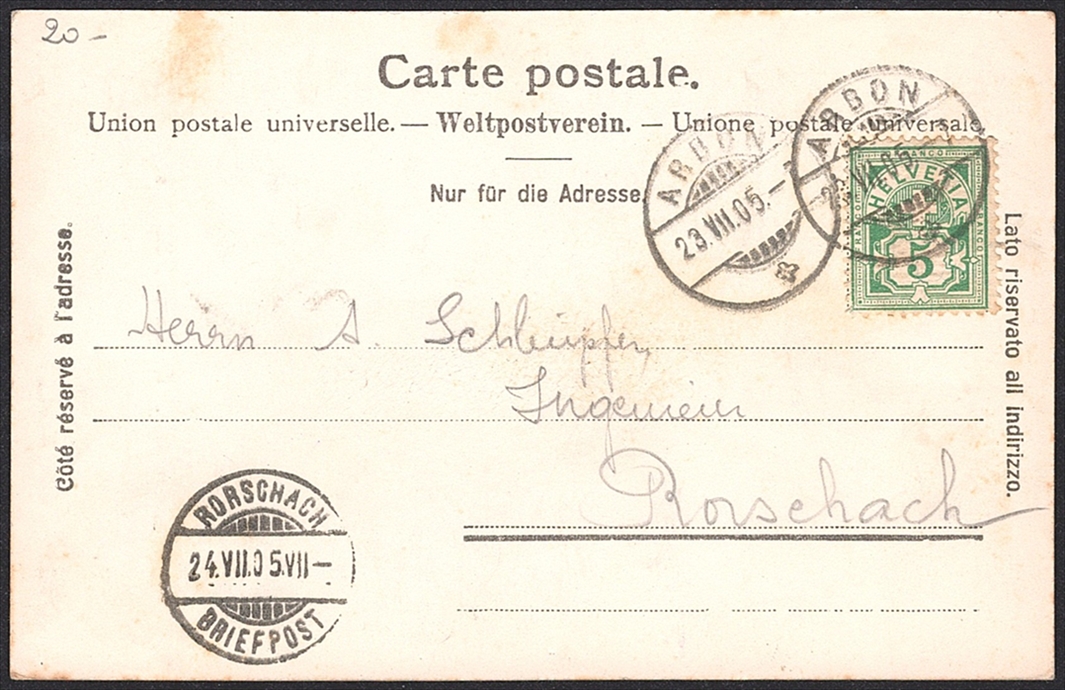 Lithographiekarten, Schweiz, ARBON Kirche und Schloss, 1905 – Bild 2