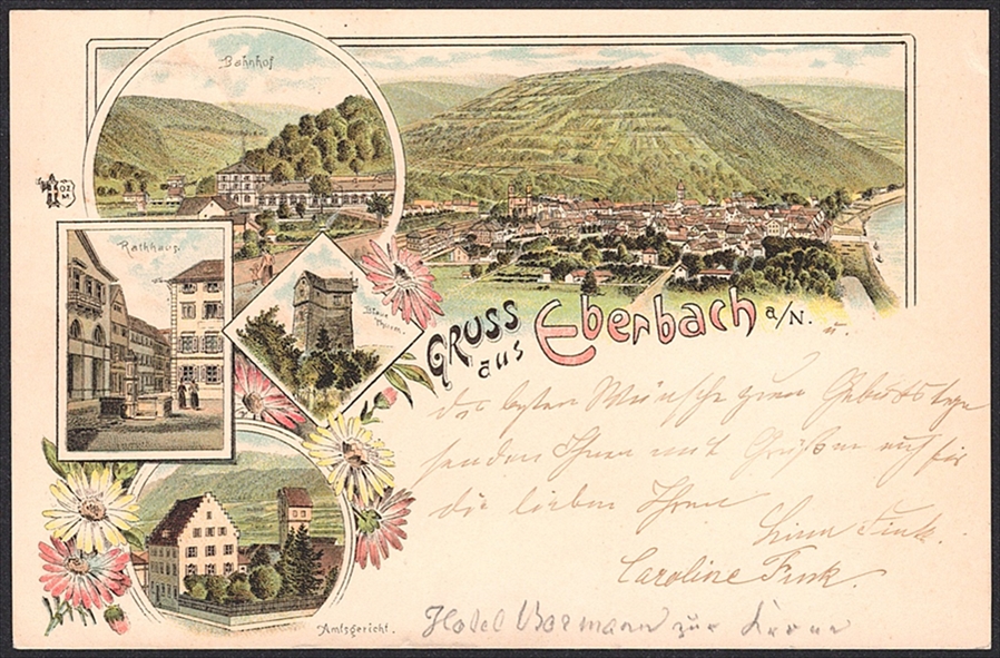 Lithographien Deutschland, Gruss aus EBERBACH, 5 Bilder, 1894