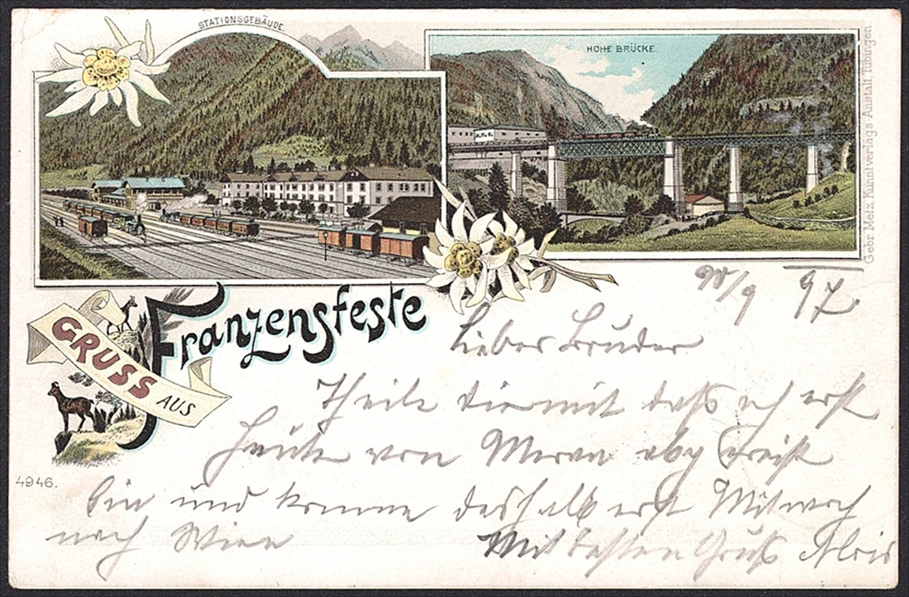 Lithographien, Österreich, Gruss aus FRANZENSFESTE, 2 Bilder, 1897