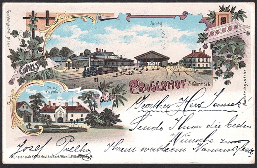 Lithographien, Österreich, Gruss aus PRAGERHOF, 2 Bilder, 1899