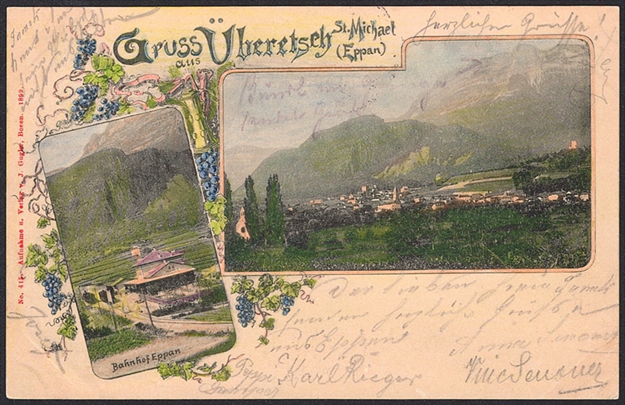 Lithographien, Österreich, Gruss aus ÜBERETSCH , 2 Bilder, 1895