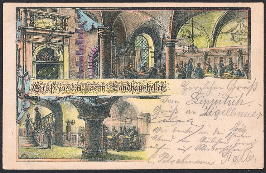 Lithographien, Österreich, Gruss aus dem STEIERM.LANDHAUSKELLER GRAZ, 2 Bilder, 1899