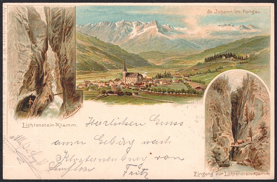 Lithographien, Österreich, LICHTENSTEIN-KLAMM, 3 Bilder, 1898