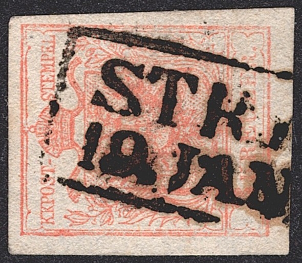 Österreich 1850 - 3 Kreuzer Nr. 3 rosa HP Type III vollrandig - gestempelt "STRY"