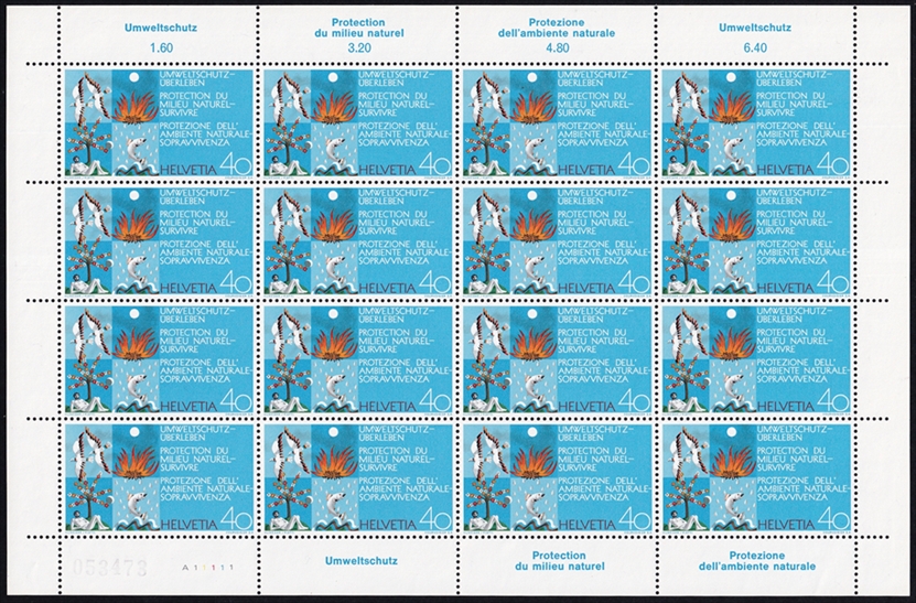 Schweiz 1972 SBK Nr. 519 "Umweltschutz" 16er Bogen CHF 0.40er postfrisch zum Frankieren